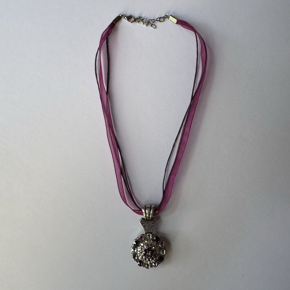 Concho Rhinestone Necklace Cowgirl Western Silver Pink Crystal Pendant